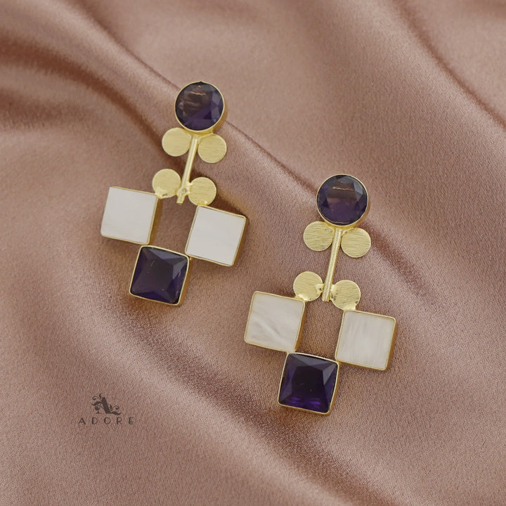 Tri Square Glossy + MOP Earring