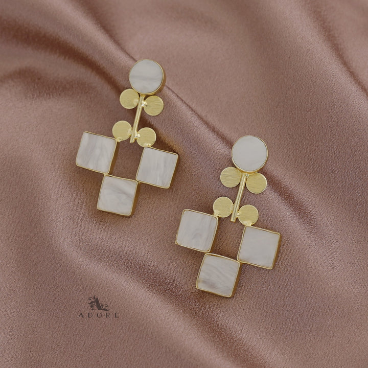 Tri Square Glossy + MOP Earring