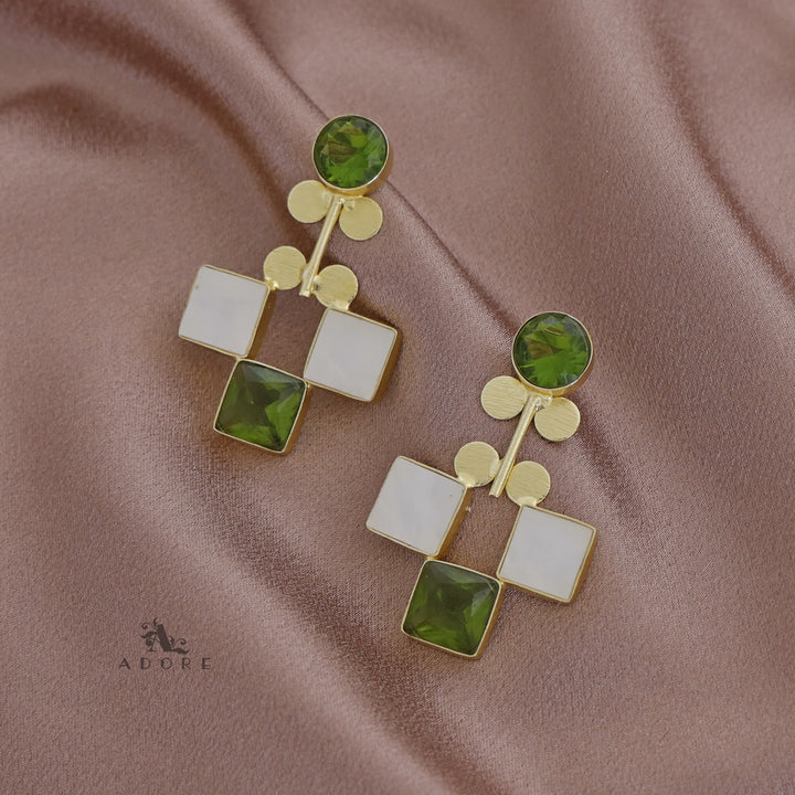 Tri Square Glossy + MOP Earring