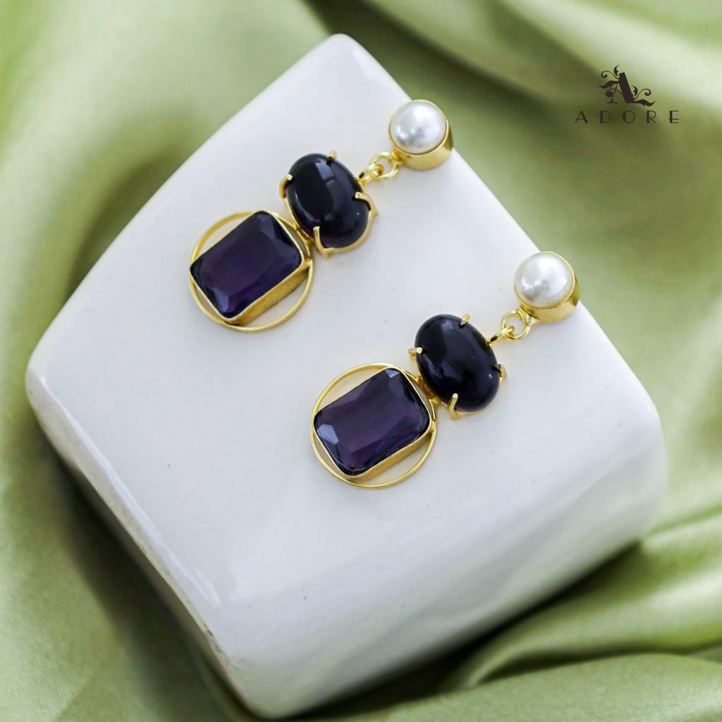 Pearly Glossy Oval & Rectangle Earring