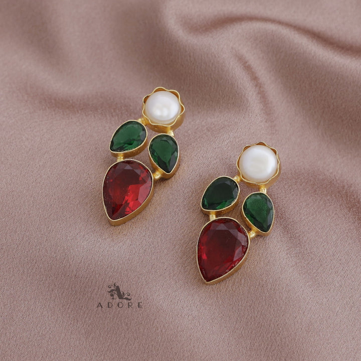 Flower Baroque Tri Glossy Drop Earring