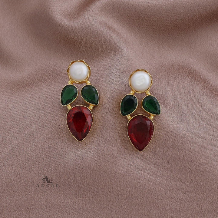 Flower Baroque Tri Glossy Drop Earring