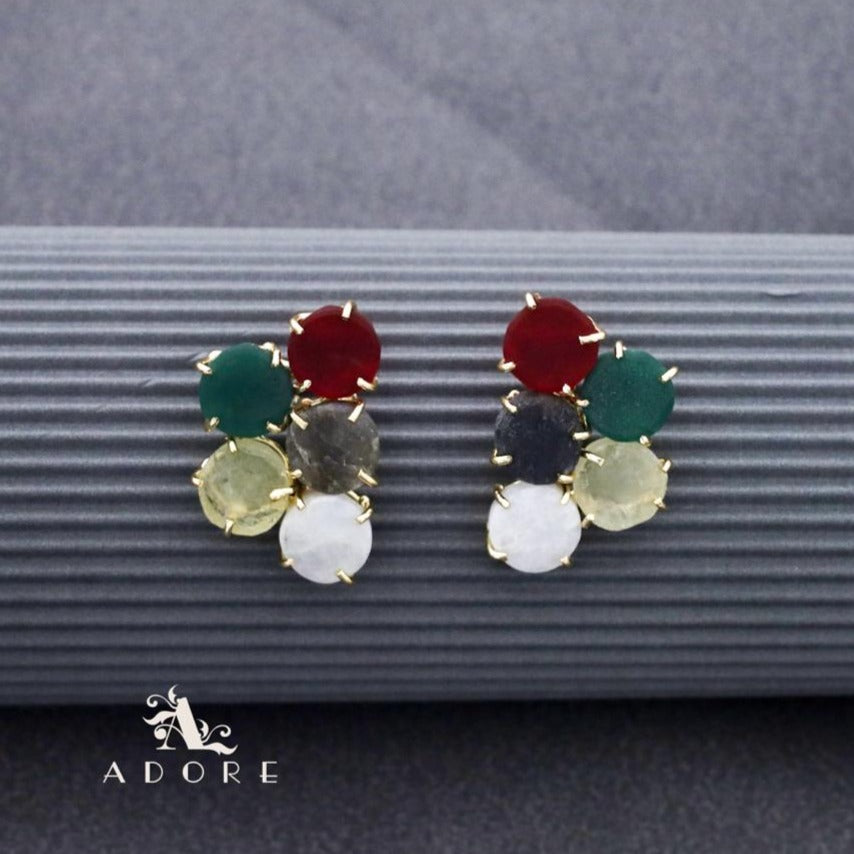 Penta Round Claw Raw Stone Earring