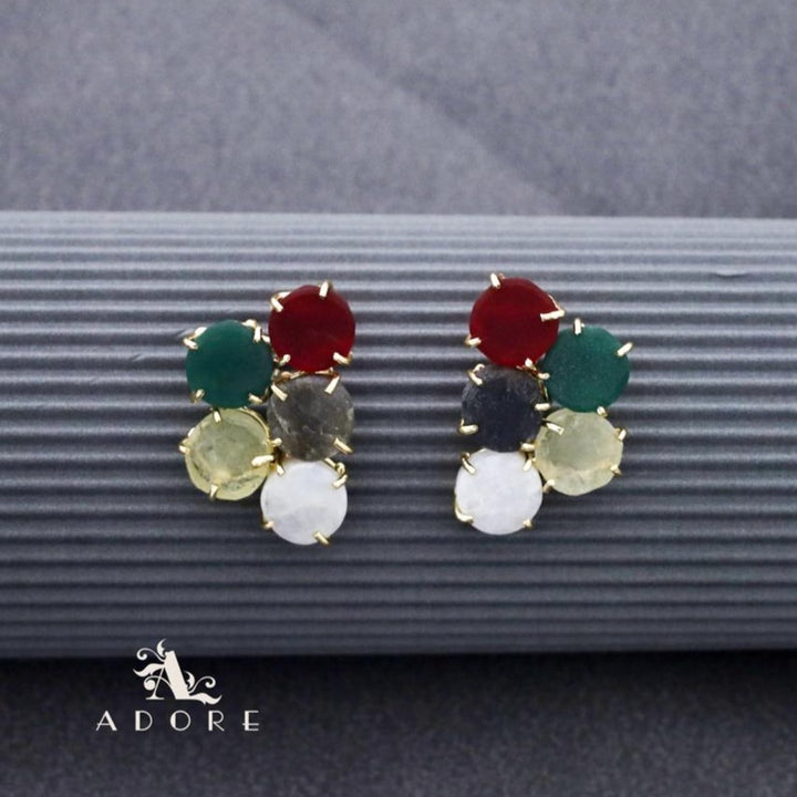 Penta Round Claw Raw Stone Earring