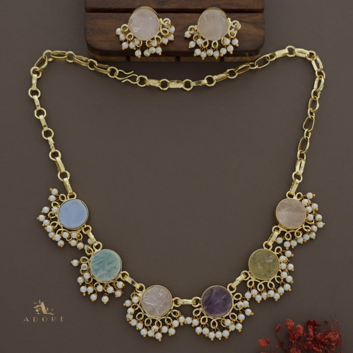 Multicolour Athenea Half Pearl Neckpiece With Stud