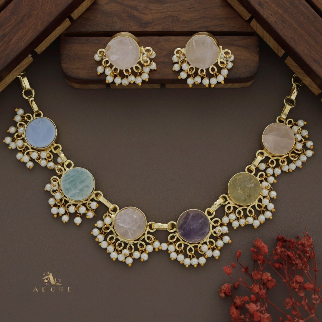 Multicolour Athenea Half Pearl Neckpiece With Stud