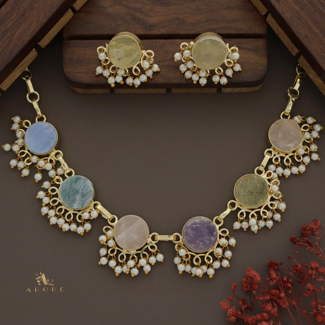 Multicolour Athenea Half Pearl Neckpiece With Stud