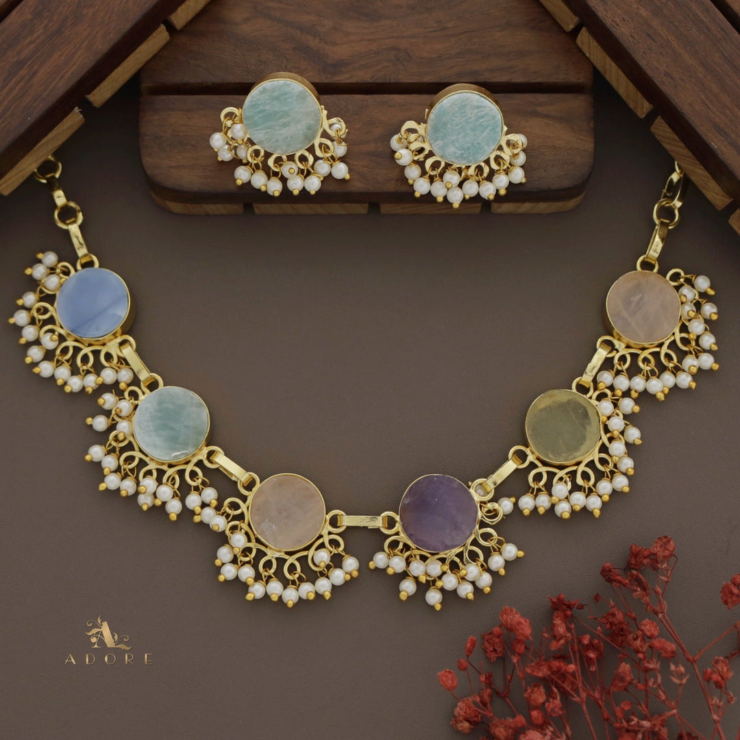 Multicolour Athenea Half Pearl Neckpiece With Stud