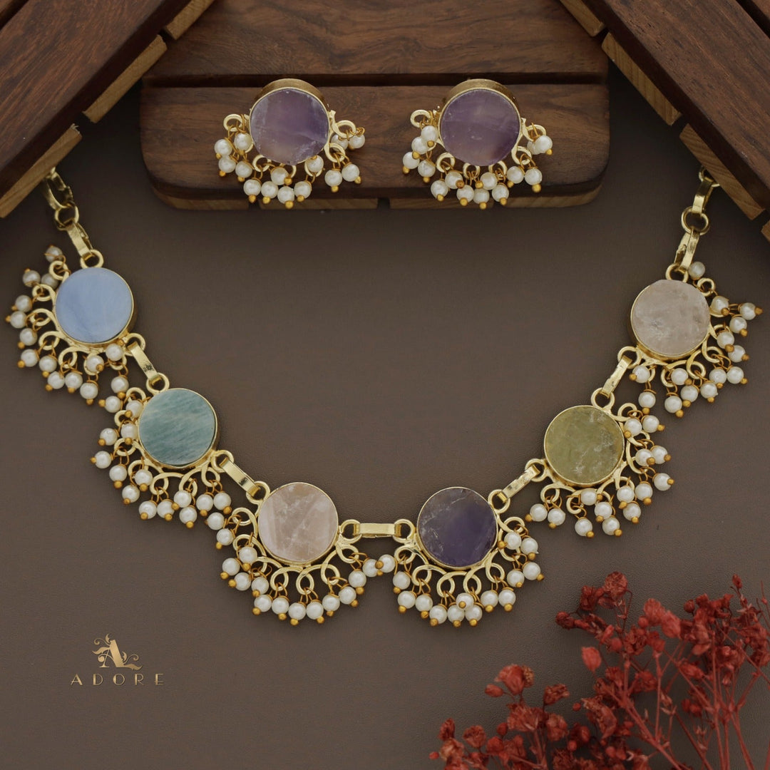 Multicolour Athenea Half Pearl Neckpiece With Stud