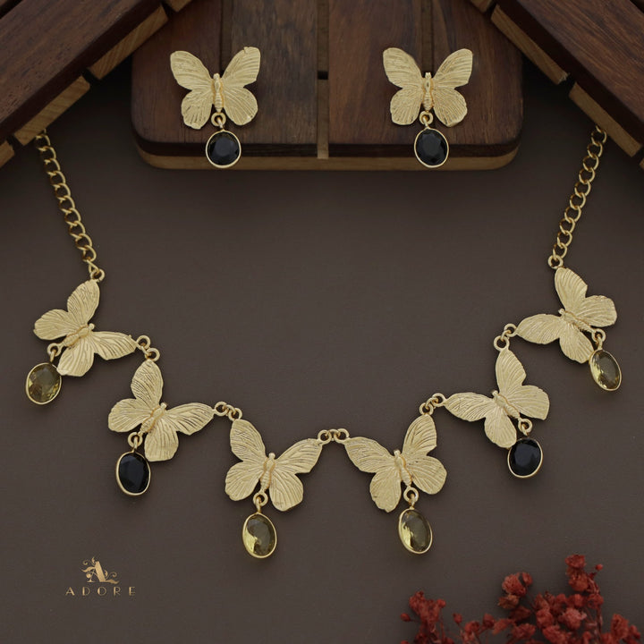 Gold Papillio Neckpiece With Earring