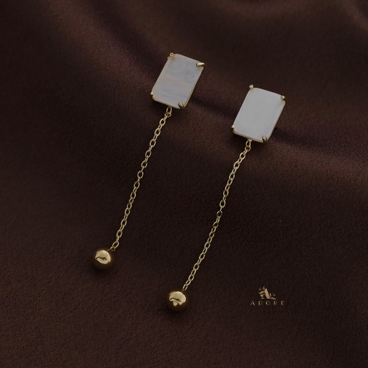 Rectangle MOP Chainy Gold Ball Earring