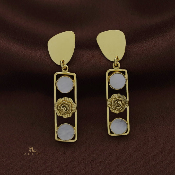 Golden Rose Flower Dual MOP Earring