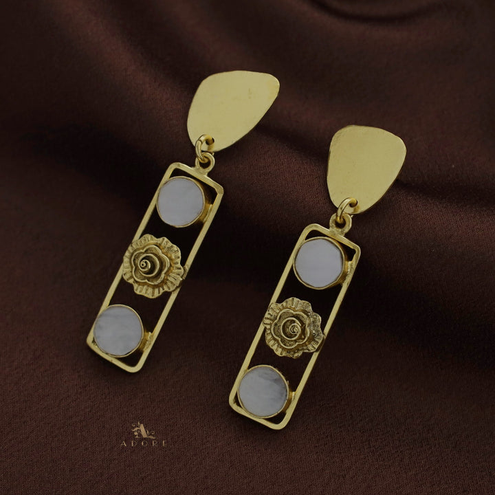 Golden Rose Flower Dual MOP Earring