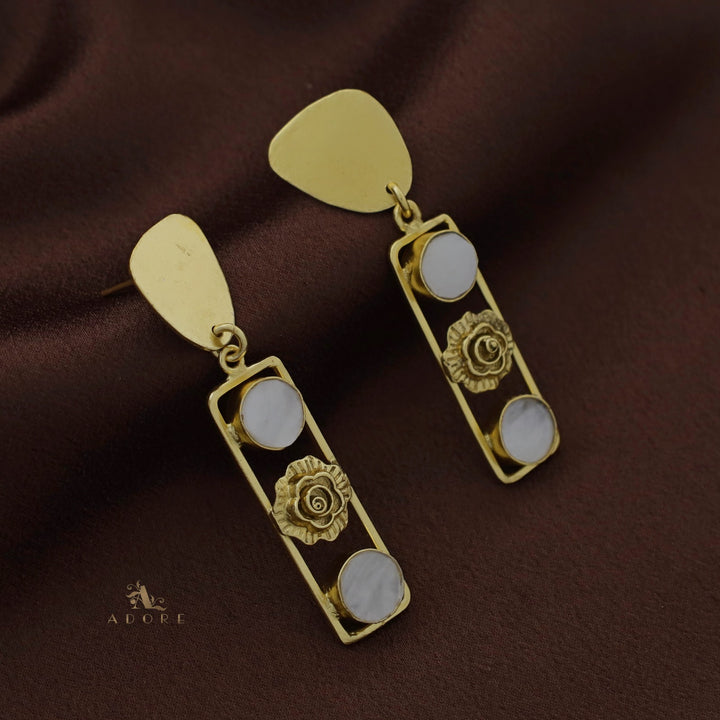 Golden Rose Flower Dual MOP Earring