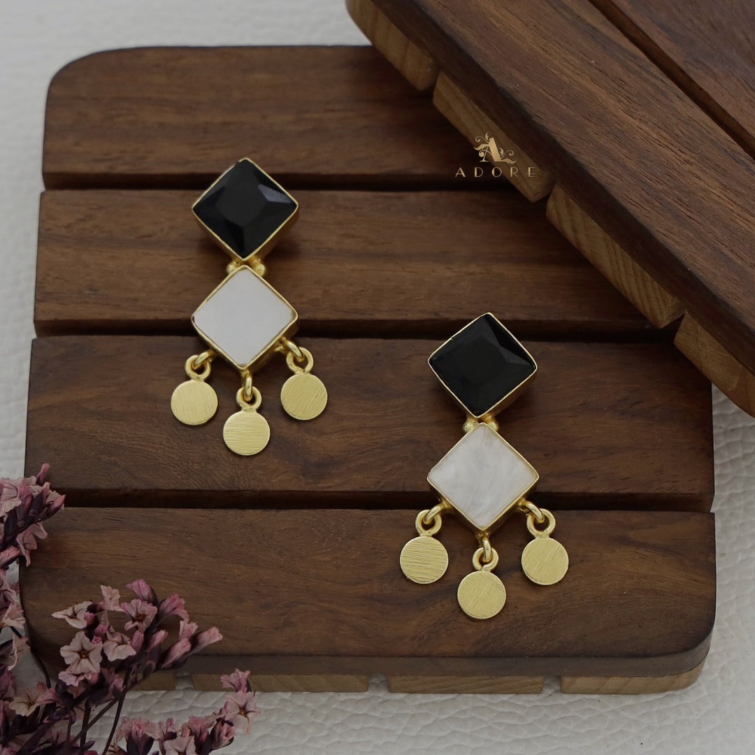 Glossy + MOP Diamond Coin Drop Earring