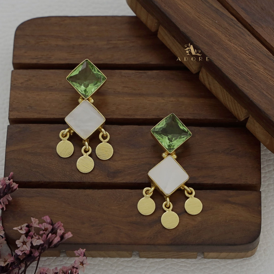 Glossy + MOP Diamond Coin Drop Earring
