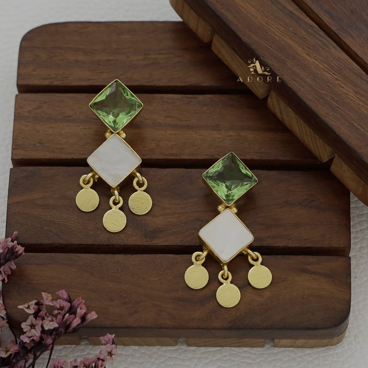 Glossy + MOP Diamond Coin Drop Earring