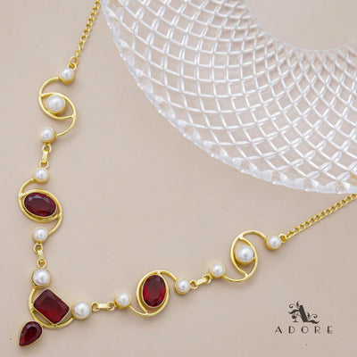 Glossy Oval + Rectangle Drop Pearl Neckpiece