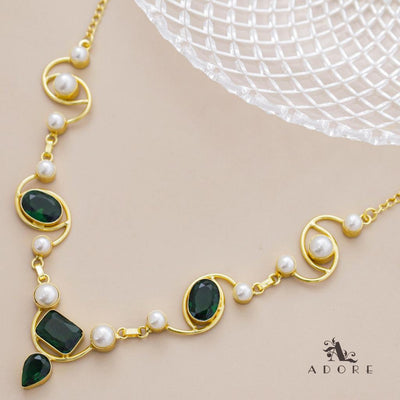 Glossy Oval + Rectangle Drop Pearl Neckpiece