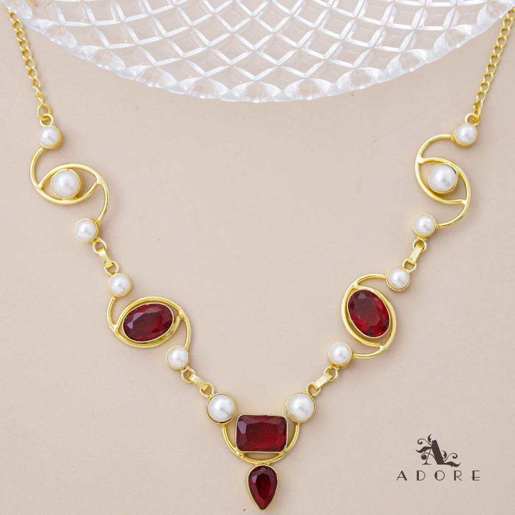 Glossy Oval + Rectangle Drop Pearl Neckpiece