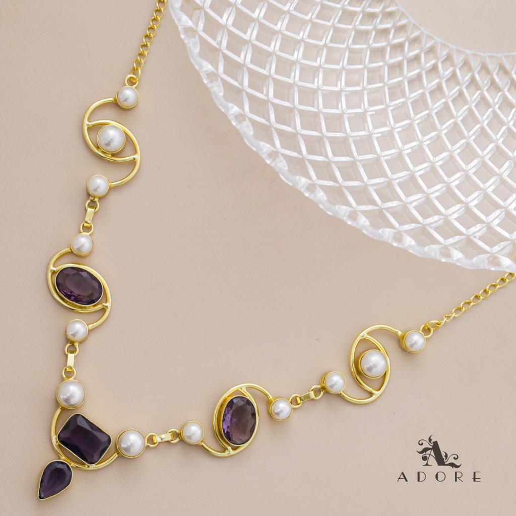Glossy Oval + Rectangle Drop Pearl Neckpiece