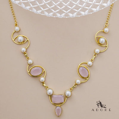 Glossy Oval + Rectangle Drop Pearl Neckpiece