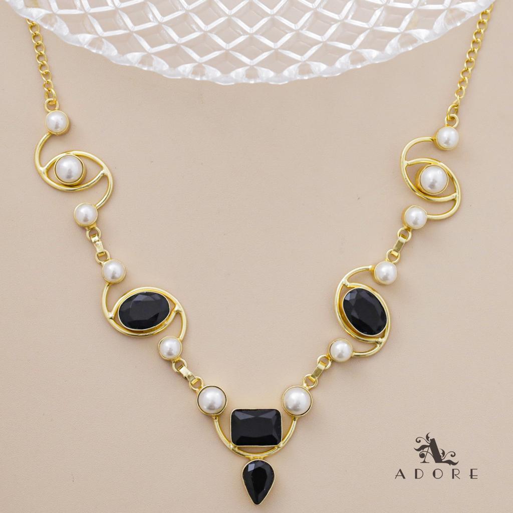Glossy Oval + Rectangle Drop Pearl Neckpiece