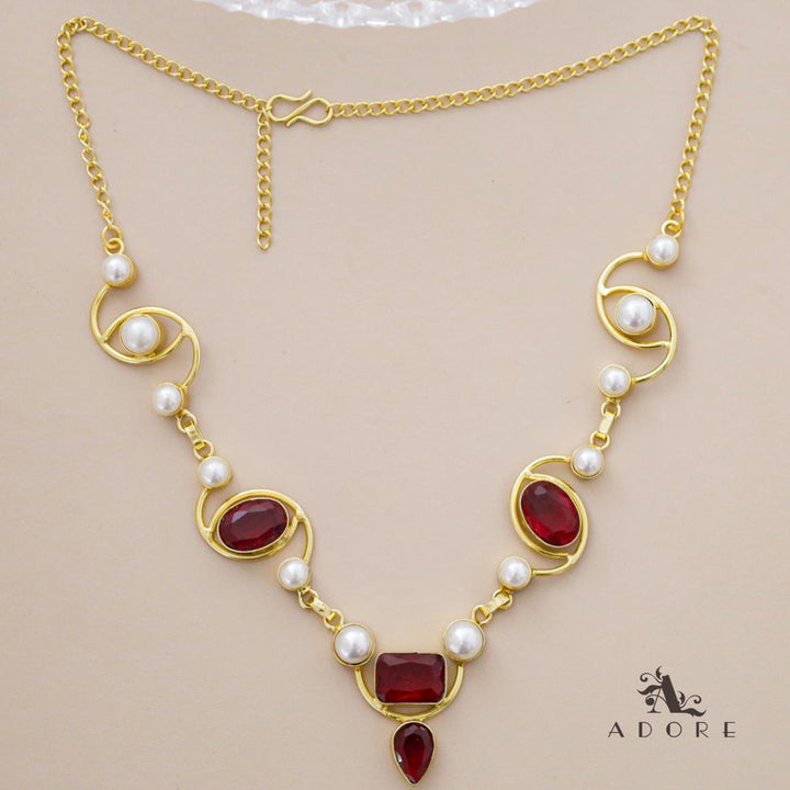 Glossy Oval + Rectangle Drop Pearl Neckpiece