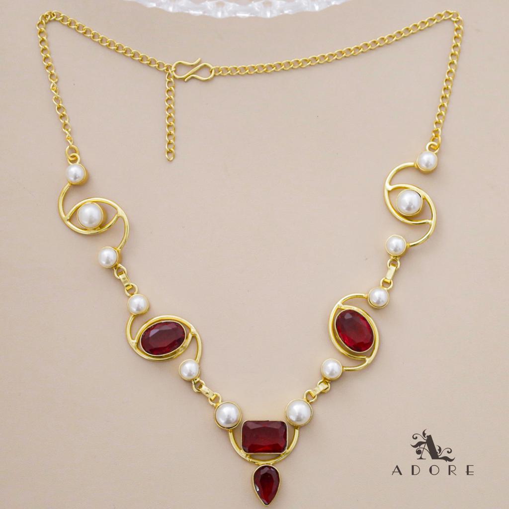 Glossy Oval + Rectangle Drop Pearl Neckpiece