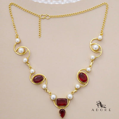 Glossy Oval + Rectangle Drop Pearl Neckpiece
