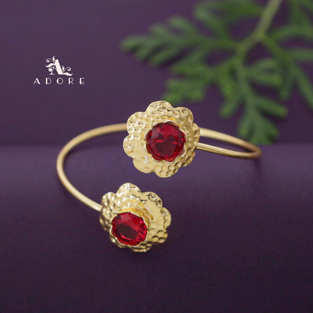 Dual Hammered Flower Glossy Bangle