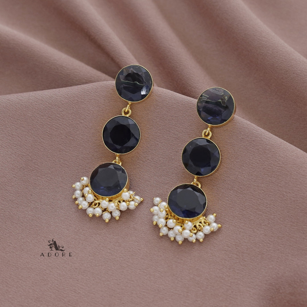 Tri Glossy Round Cluster Pearl Premium Earring