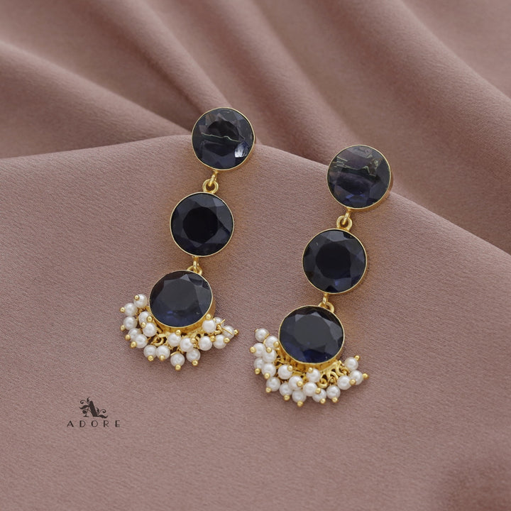 Tri Glossy Round Cluster Pearl Premium Earring