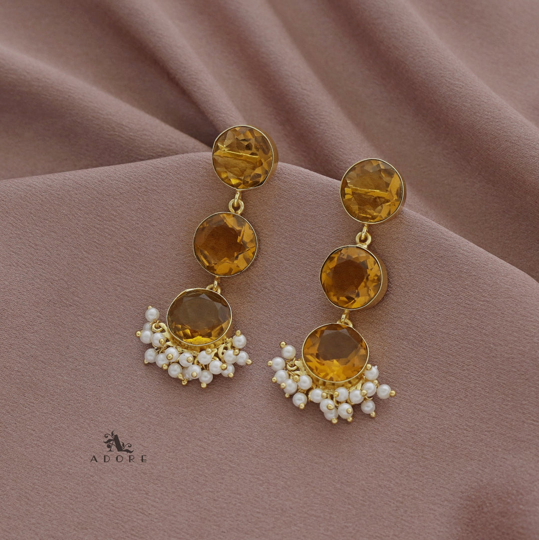 Tri Glossy Round Cluster Pearl Premium Earring