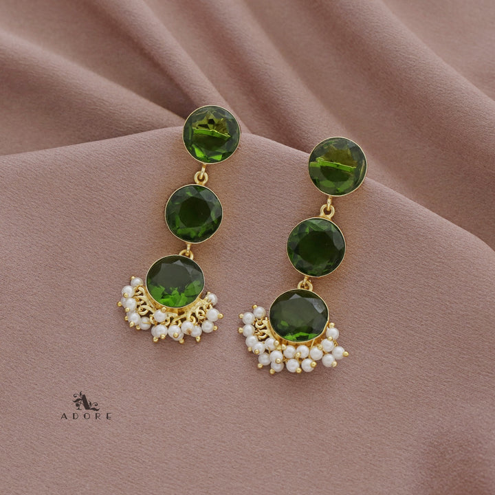 Tri Glossy Round Cluster Pearl Premium Earring