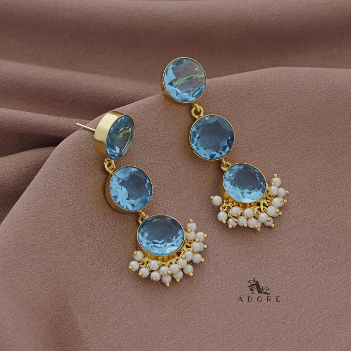 Tri Glossy Round Cluster Pearl Premium Earring