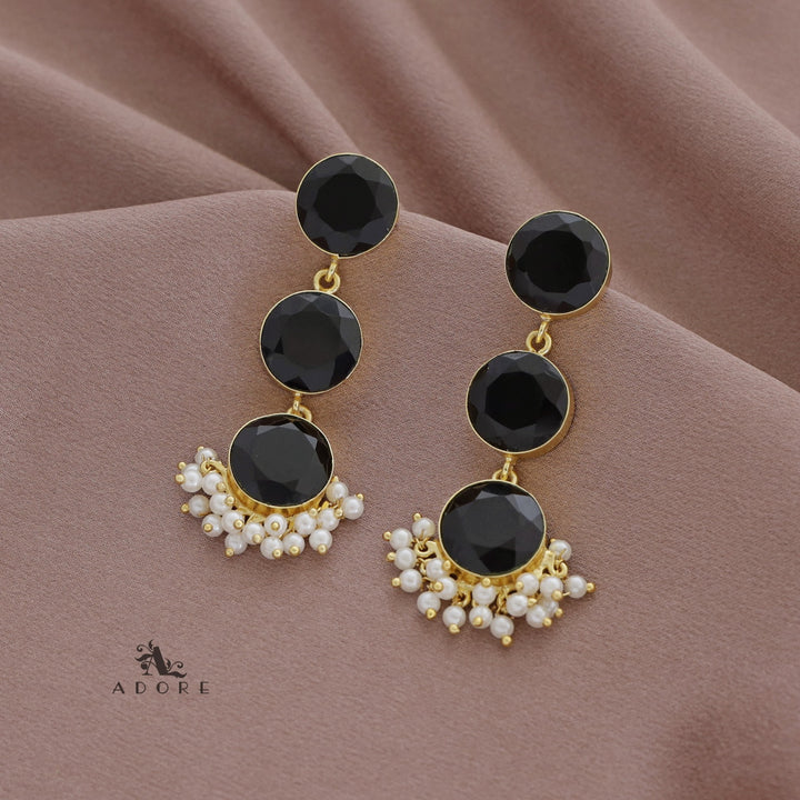 Tri Glossy Round Cluster Pearl Premium Earring