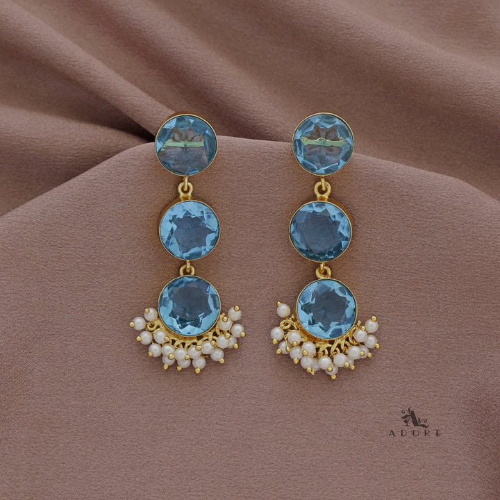 Tri Glossy Round Cluster Pearl Premium Earring