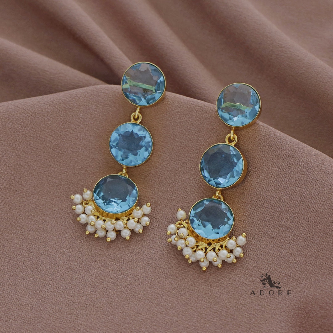 Tri Glossy Round Cluster Pearl Premium Earring