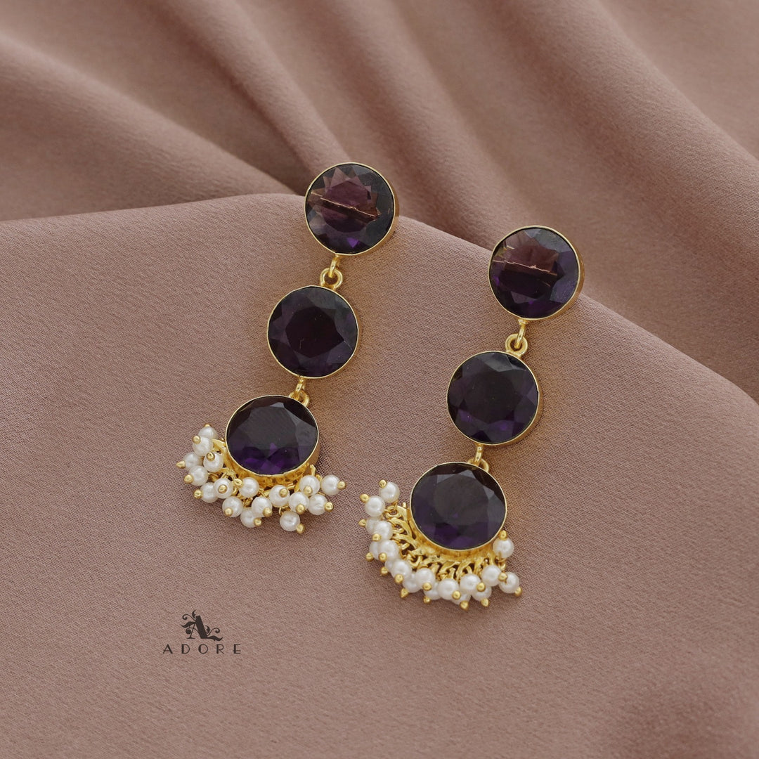 Tri Glossy Round Cluster Pearl Premium Earring
