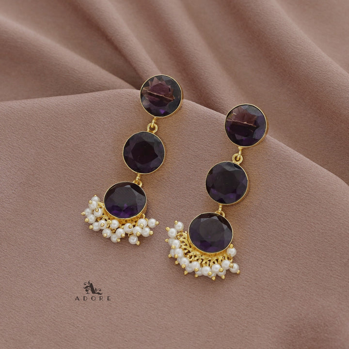 Tri Glossy Round Cluster Pearl Premium Earring
