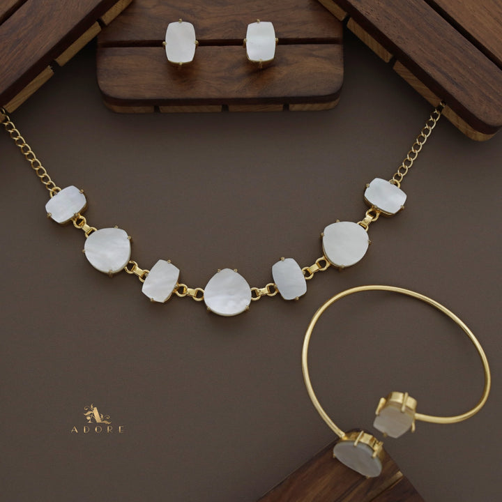 Elna Rectangle & Drop MOP Choker/Short Neckpiece Combo