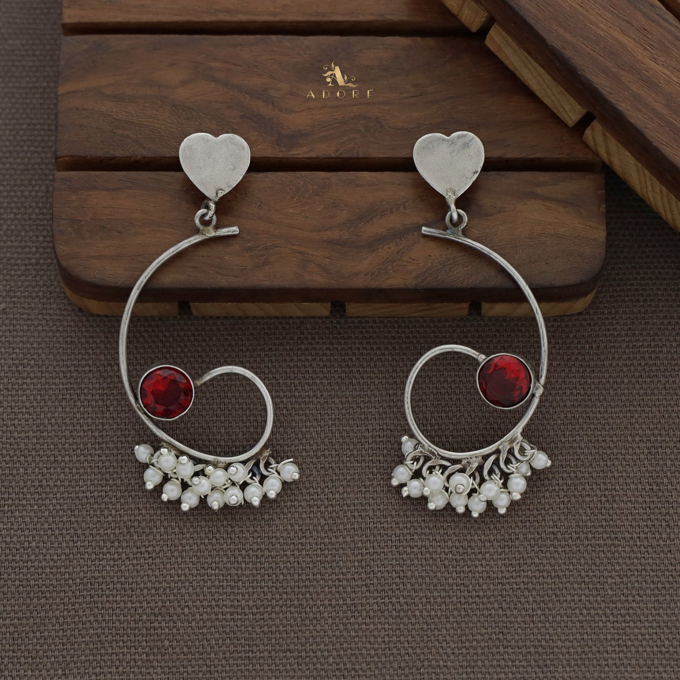 Sixa Heart Cluster Pearl Earring ( Rust Finish )