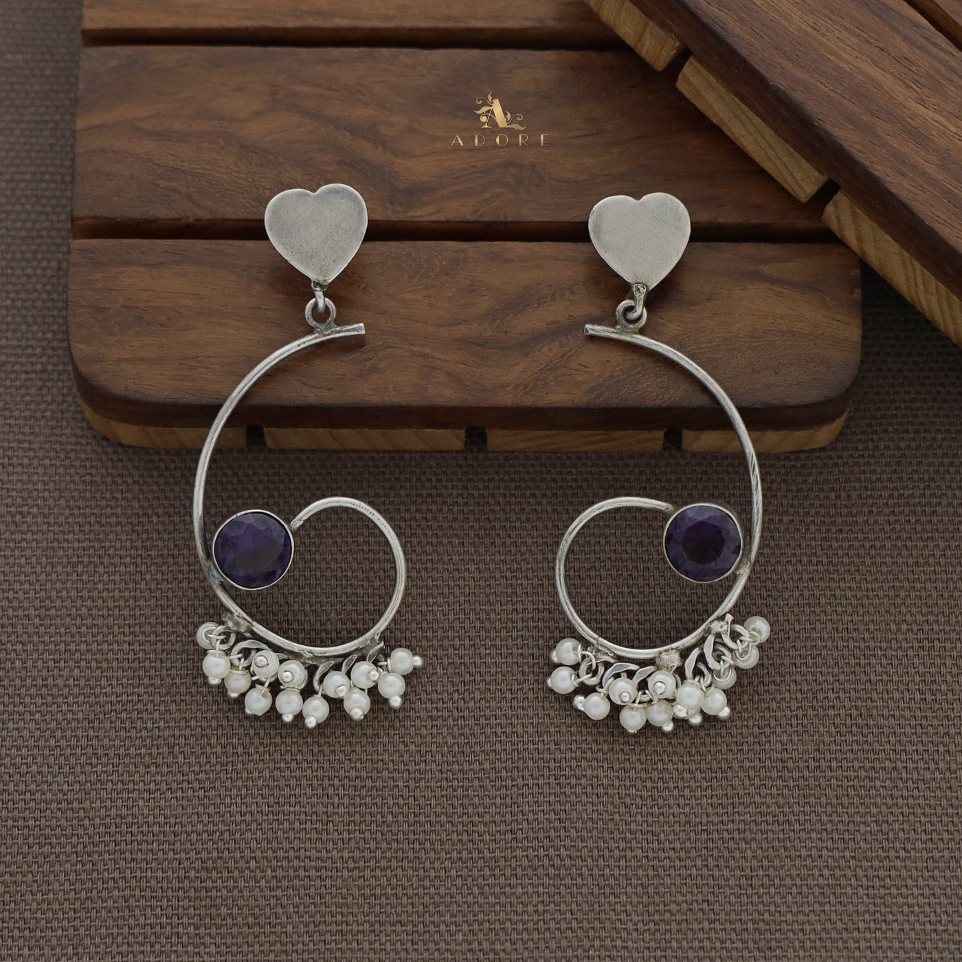 Sixa Heart Cluster Pearl Earring ( Rust Finish )