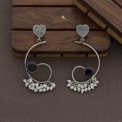 Sixa Heart Cluster Pearl Earring ( Rust Finish )