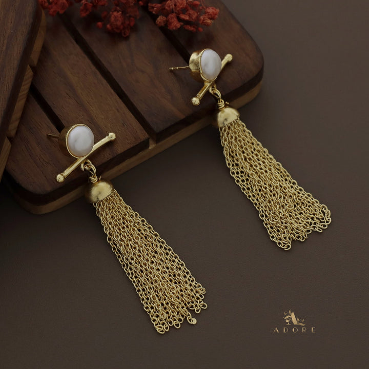 Golden Line Pearl Chainy Shower Earrings