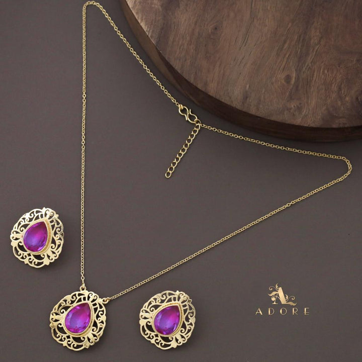 Remizza Ametrine Stone Long Neckpiece With Earring