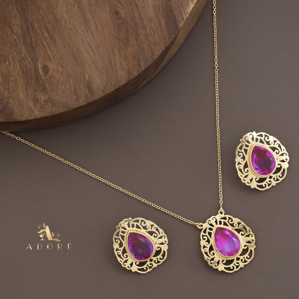 Remizza Ametrine Stone Long Neckpiece With Earring