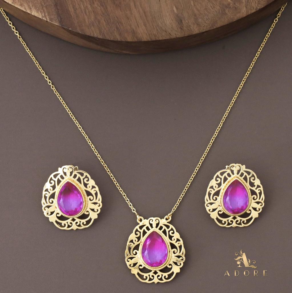 Remizza Ametrine Stone Long Neckpiece With Earring