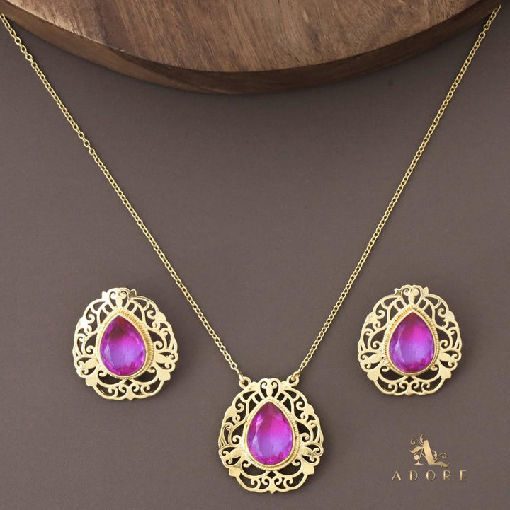 Remizza Ametrine Stone Long Neckpiece With Earring